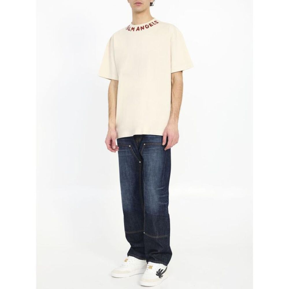 PALM ANGELS Logo Print Cotton T-Shirt Men BLUE Pants